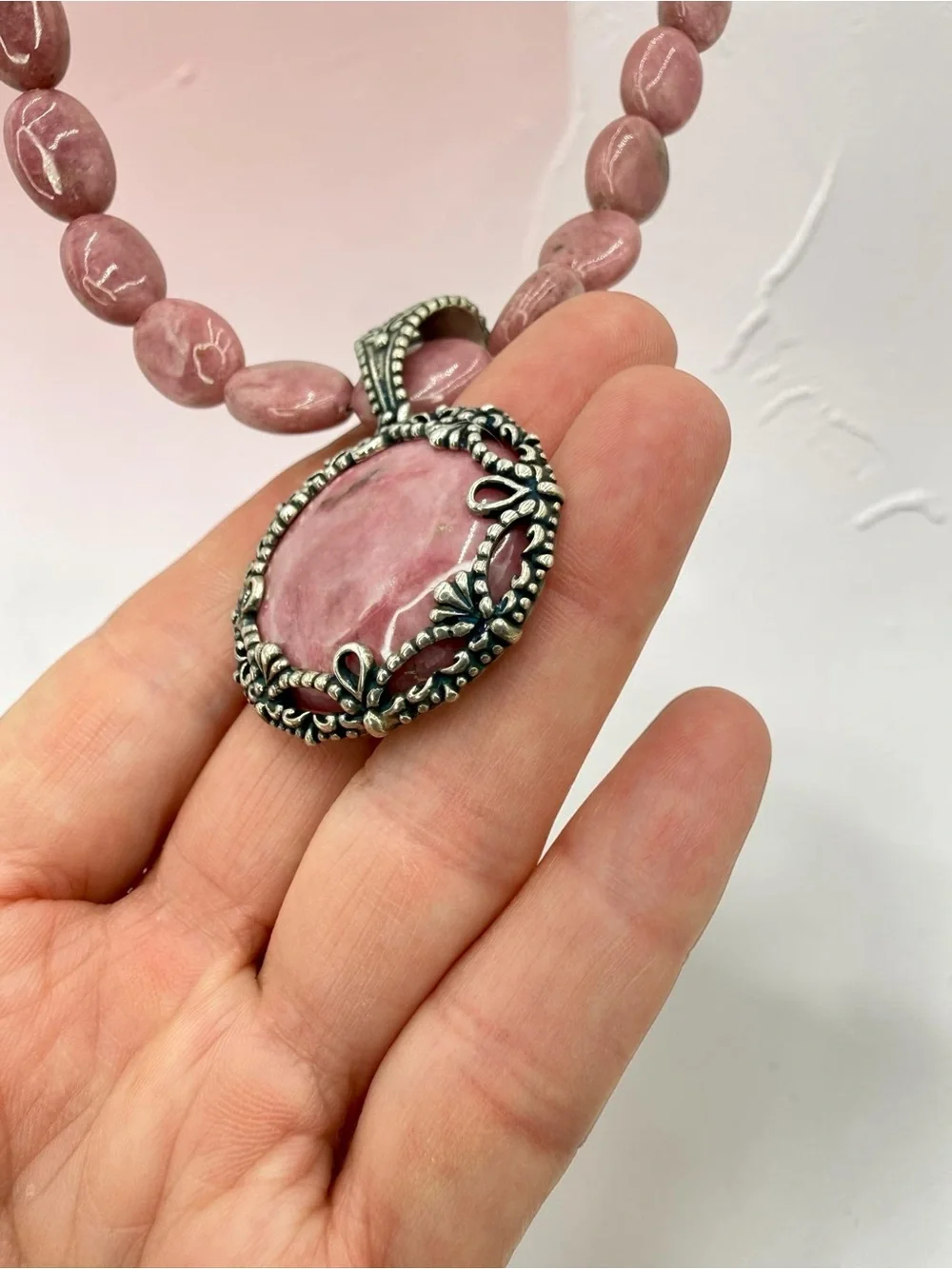 Carolyn Pollack Rhodonite Necklace Enhancer Sterling 925 Pink Southwest Relios